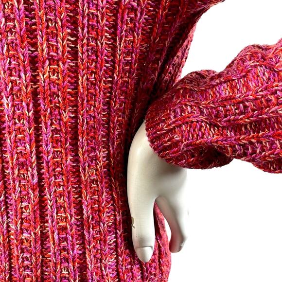 Chunky Cable Knit Pinks Reds Speckled Oversized Comfy Crew Neck Sweater Size XS - Picture 8 of 12